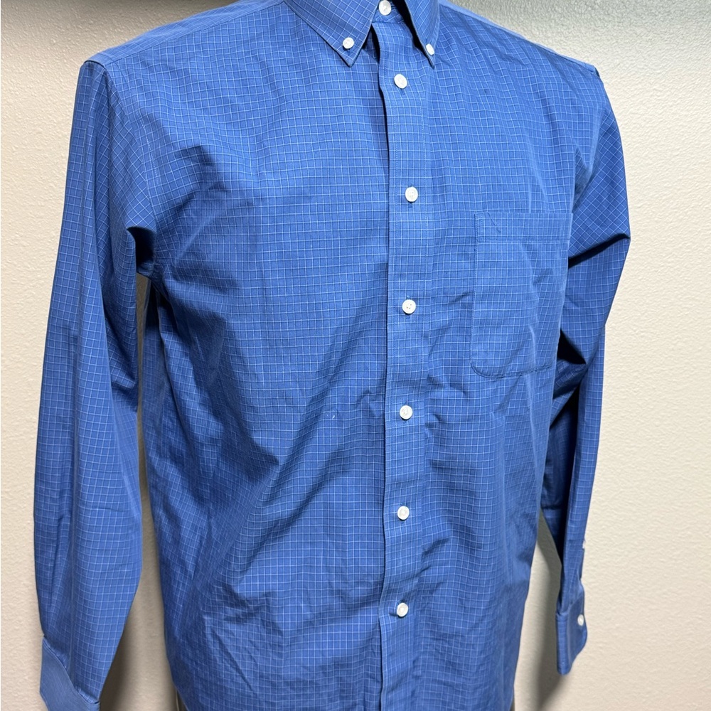 Roundtree & Yorke Blue Windowpane Button-Down Dress Shirt